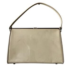 Vintage 1960s Beige Patent Leather Handbag Kiss Lock Mid-Century Mod AS IS